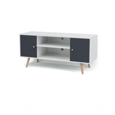 White And Grey Moden Design K/D Wood TV Cabinet With 2 Doors For Living Room Furniture