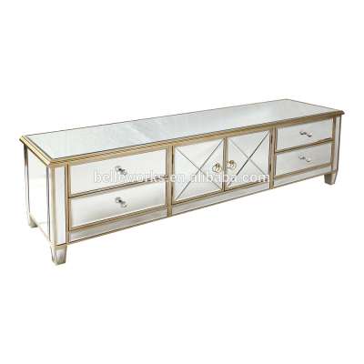 Luxury Wood Framed Accent Modern 4 Drawers And 2 Doors Mirrored TV Stands For Living Room