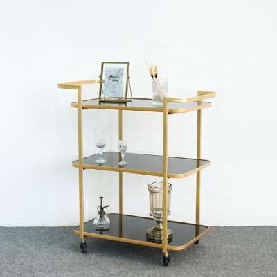 Modern Square Shape 3 Tier Metal and Tempered Glass Serving Cart/Bar Cart