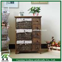 Wood storage cabinet with woven baskets for living room/bed room