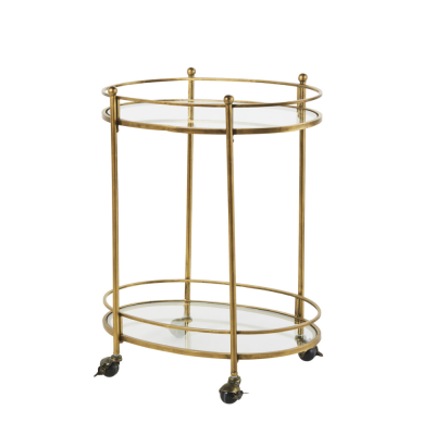 Luxurious Elegant Mirrored Top And Metal Gold Serving Trolley /Bar Cart With Lockable Casters