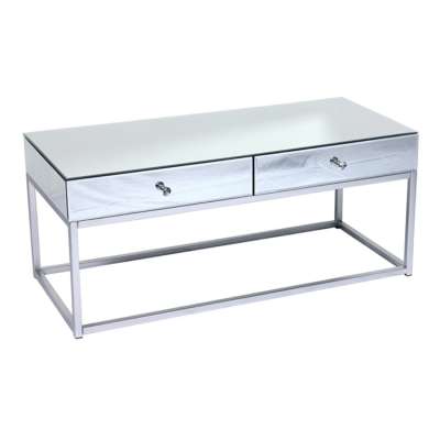 Modern Mirrored / Silver Luxury 2 Drawers Quality Mirrored Coffee Table For Living Room