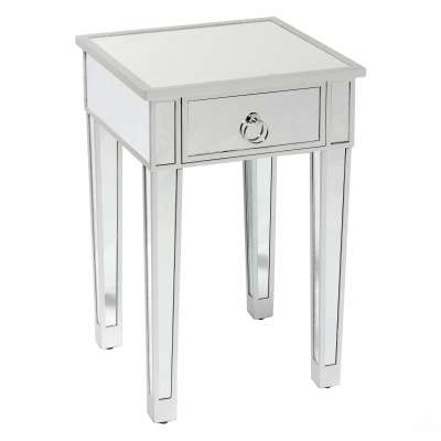 Small Silver Mirrored 1 Drawer Side Table/End Table For Bedroom